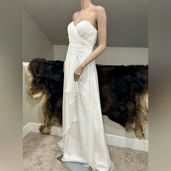 White Chiffon Sleeveless Party Dress/Bridesmaid Dress With Removable Straps - Picture 4 of 12